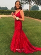 Burgundy Mermaid V-neck Lace Backless Prom Dresses