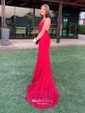 Burgundy Mermaid V-neck Lace Backless Prom Dresses