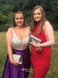 Ball Gown V-neck Backless Satin Prom Dresses With Beading