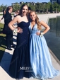 Ball Gown V-neck Floor-length Tulle Prom Dresses With Appliques
