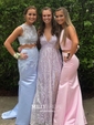 Mermaid Illusion Lace Satin Two Piece Prom Dresses With Appliques