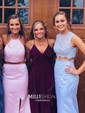 Mermaid Illusion Lace Satin Two Piece Prom Dresses With Appliques