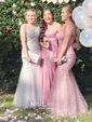 Trumpet/Mermaid Strapless Sequined Sweep Train Prom Dresses