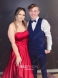 Burgundy Ball Gown Strapless Satin Prom Dresses