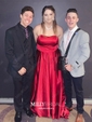 Burgundy Ball Gown Strapless Satin Prom Dresses