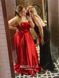 Burgundy Ball Gown Strapless Satin Prom Dresses