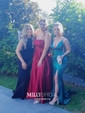 Ball Gown/Princess Sweep Train Straight Satin Prom Dresses