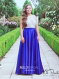 Ball Gown V-neck Backless Satin Prom Dresses With Beading