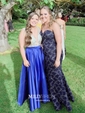 Ball Gown V-neck Backless Satin Prom Dresses With Beading
