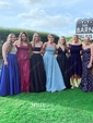 Ball Gown V-neck Backless Satin Prom Dresses With Beading