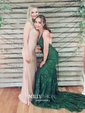 Burgundy Mermaid V-neck Lace Backless Prom Dresses