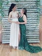 Burgundy Mermaid V-neck Lace Backless Prom Dresses