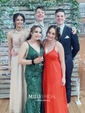 Burgundy Mermaid V-neck Lace Backless Prom Dresses