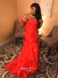 Mermaid Strapless Tulle Ruffle Tiered Prom Dresses With Ruched