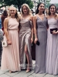 Sheath/Column Off-the-shoulder Satin Prom Dresses With Ruched