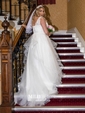 Ball Gown V-neck Tulle Court Train Wedding Dresses With Beading