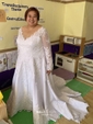Ball Gown/Princess V-neck Satin Sweep Train Wedding Dresses With Appliques Lace