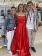 Burgundy Ball Gown Strapless Satin Prom Dresses