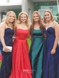 Burgundy Ball Gown Strapless Satin Prom Dresses