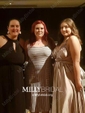 A-line V-neck Satin Cut Out Prom Dresses With Ruched