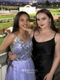 A-line V-neck Backless Tulle Prom Dresses With Appliques