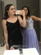 A-line Floor-length V-neck Tulle Sequins Prom Dresses