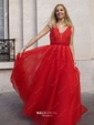Ball Gown V-neck Floor-length Tulle Prom Dresses With Appliques