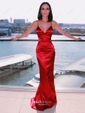 Sheath/Column V-neck Backless Floor-length Satin Prom Dresses
