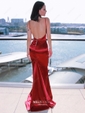 Sheath/Column V-neck Backless Floor-length Satin Prom Dresses