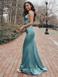 Sheath/Column V-neck Backless Floor-length Satin Prom Dresses