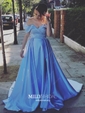 Ball Gown/Princess Sweep Train Off-the-shoulder Satin Split Front Prom Dresses