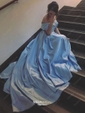 Ball Gown Off-the-shoulder Satin Modest Prom Dresses With Ruched