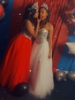 Ball Gown V-neck Tulle Ruffle Tiered Prom Dresses
