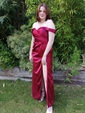 Sheath/Column Off-the-shoulder Silk-like Satin Floor-length Split Front Prom Dresses Sale
