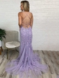 Trumpet/Mermaid Scoop Neck Tulle Sweep Train Appliques Lace Prom Dresses