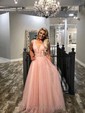 Ball Gown/Princess Floor-length V-neck Tulle Beading Prom Dresses