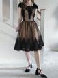 Ball Gown Square Neckline Tulle Knee-length Appliques Lace Prom Dresses
