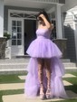 Princess Strapless Tulle Asymmetrical Sashes / Ribbons Prom Dresses