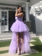 Princess Strapless Tulle Asymmetrical Sashes / Ribbons Prom Dresses