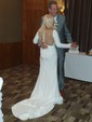 Trumpet/Mermaid Scoop Neck Satin Tulle Sweep Train Appliques Lace Wedding Dresses