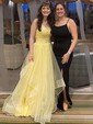 Ball Gown V-neck Tulle Ruffle Tiered Prom Dresses