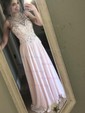 A-line Scoop Neck Chiffon Floor-length Beading Prom Dresses