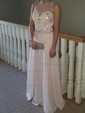 A-line Scoop Neck Chiffon Floor-length Beading Prom Dresses