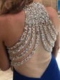 Mermaid High Neck Jersey Prom Dresses With Beading