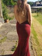 Sheath/Column V-neck Jersey Backless Prom Dresses With Ruched