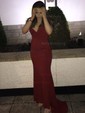 Sheath/Column V-neck Jersey Backless Prom Dresses With Ruched