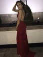 Sheath/Column V-neck Jersey Backless Prom Dresses With Ruched
