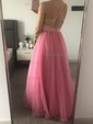 Black A-line V-neck Floor-length Tulle Prom Dresses With Split