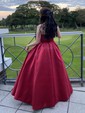 Burgundy Ball Gown Strapless Satin Prom Dresses