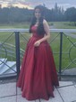 Burgundy Ball Gown Strapless Satin Prom Dresses
